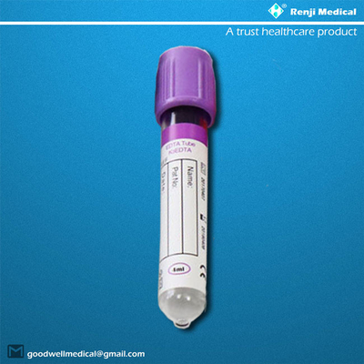 Tubes jetables de collection de sang de vide d'EDTA utilisés en hématologie 5ml 6ml