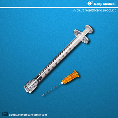 Consommables médicaux jetables de MSDS, seringue de serrure de 25G 1ml Luer avec l'aiguille