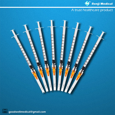 Consommables médicaux jetables de MSDS, seringue de serrure de 25G 1ml Luer avec l'aiguille